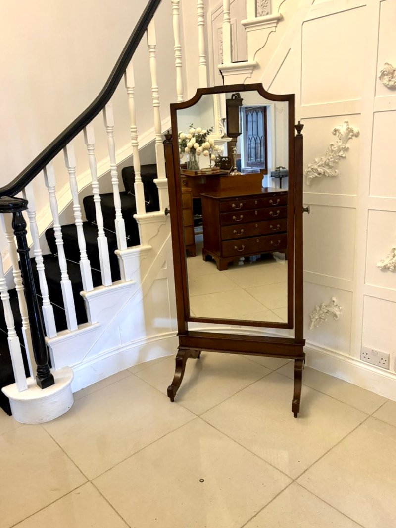 Attractive Antique Edwardian Quality Carved Mahogany Cheval Mirror - Image 8